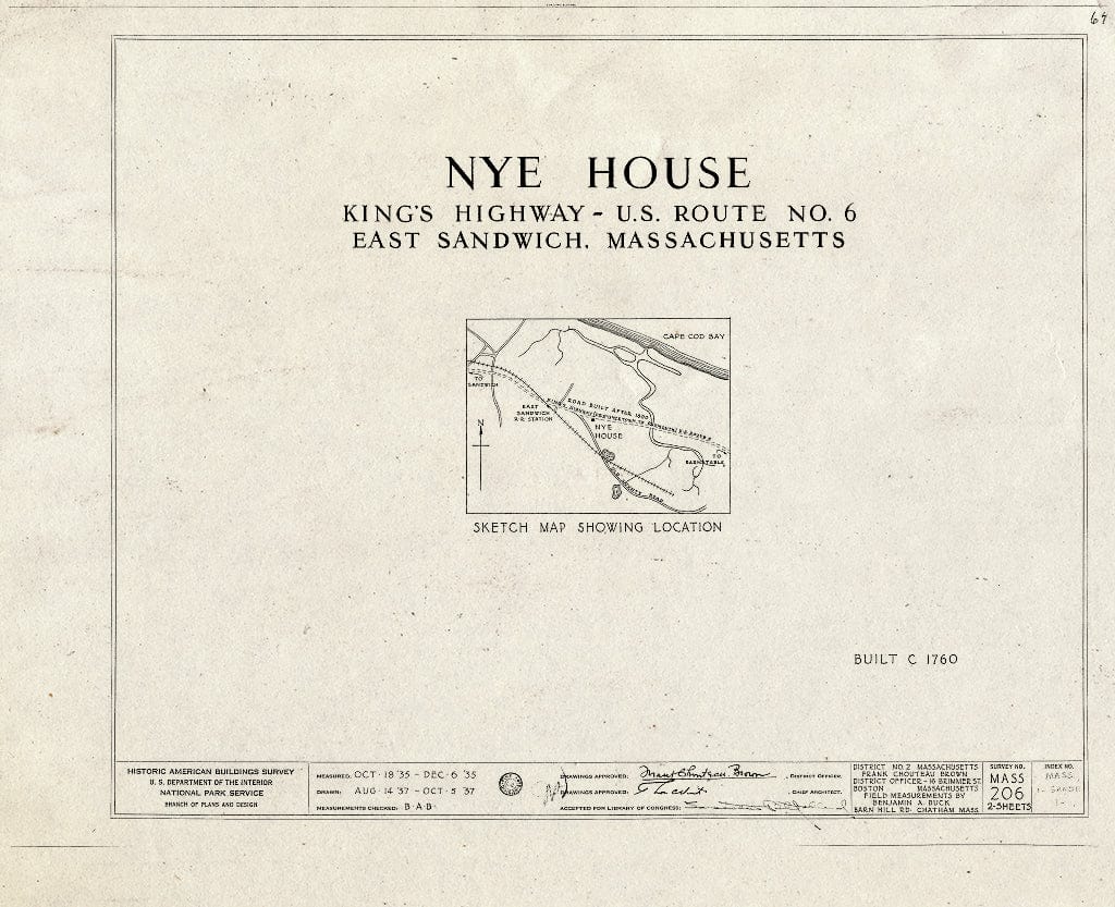 Blueprint HABS Mass,1-Sande,1- (Sheet 0 of 2) - Nye House, King's Highway (U.S. Route 6), East Sandwich, Barnstable County, MA