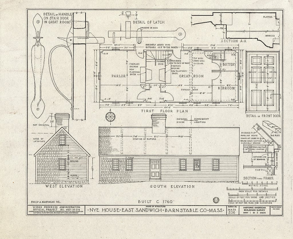 Blueprint HABS Mass,1-Sande,1- (Sheet 1 of 2) - Nye House, King's Highway (U.S. Route 6), East Sandwich, Barnstable County, MA