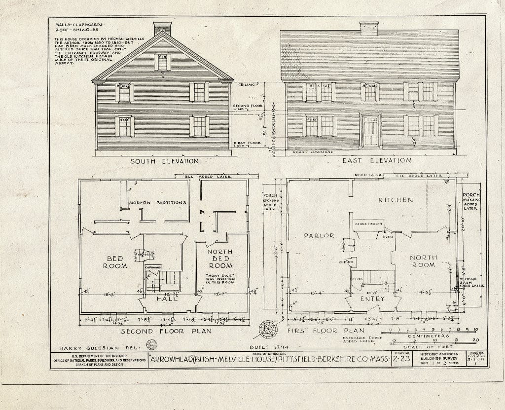 Blueprint HABS Mass,2-PITFI,1- (Sheet 1 of 3) - Arrowhead, 780 Holmes Road, Pittsfield, Berkshire County, MA