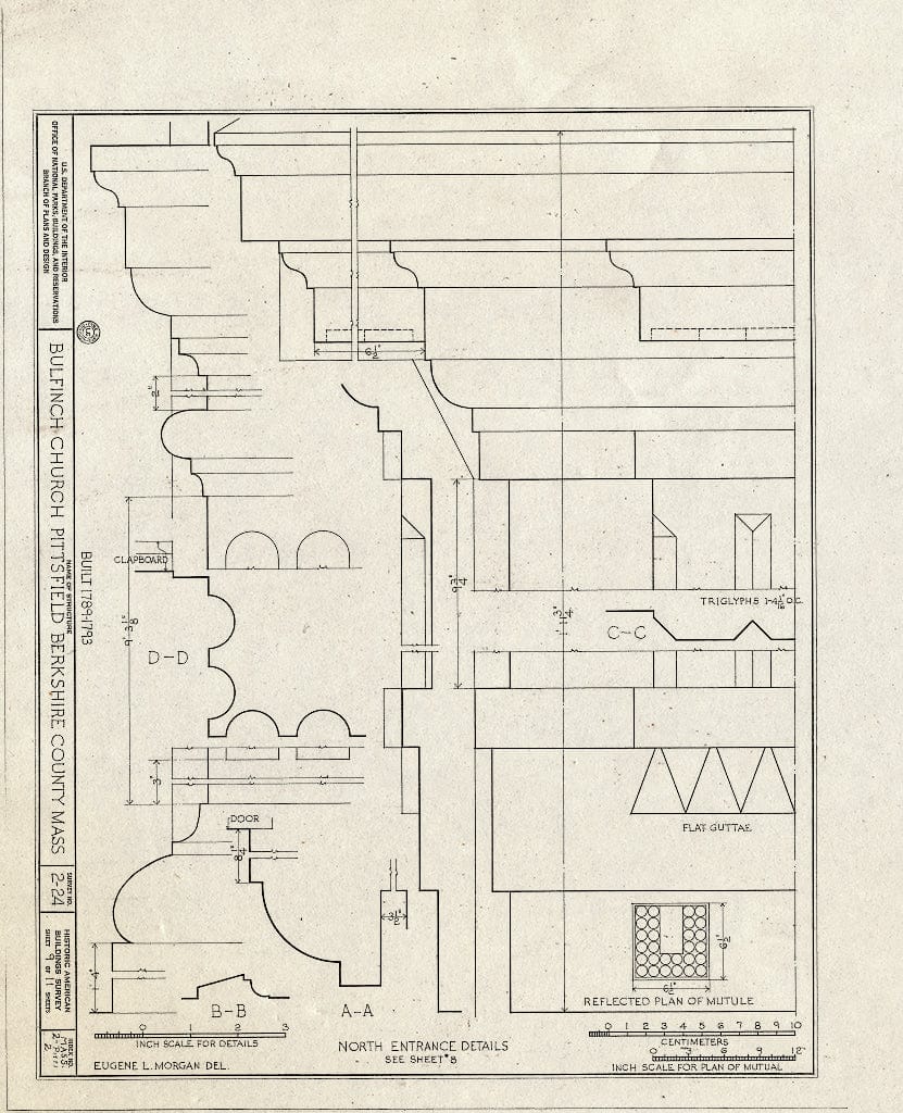 Blueprint HABS Mass,2-PITFI,2- (Sheet 9 of 11) - Bulfinch Church, North Street & Maplewood Avenue (Moved from Park Row), Pittsfield, Berkshire County, MA
