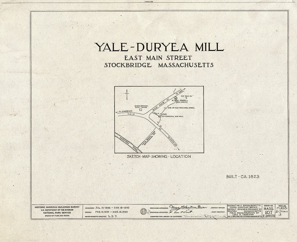 Blueprint HABS Mass,2-Stock,3- (Sheet 0 of 2) - Yale-Duryea Mills, East Main Street, Stockbridge, Berkshire County, MA