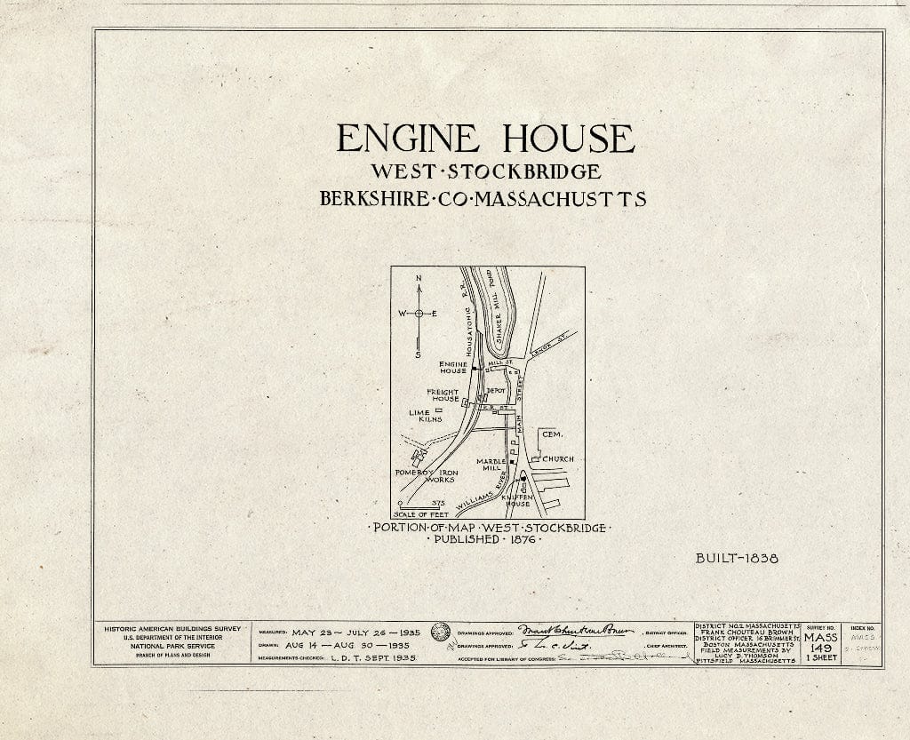 Blueprint HABS Mass,2-STOCKW,1- (Sheet 0 of 1) - Engine House (Ruins), Mill Street, West Stockbridge, Berkshire County, MA