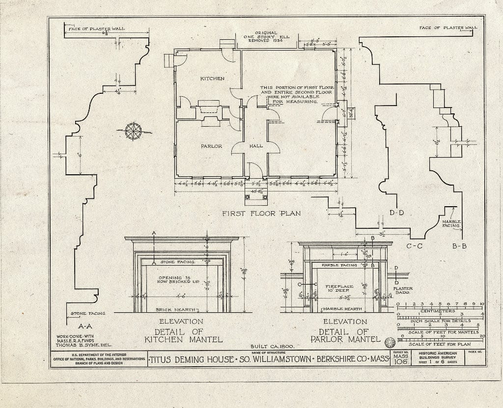 Blueprint HABS Mass,2-Wills,1- (Sheet 1 of 6) - Titus Deming House, New Ashford Road, South Williamstown, Berkshire County, MA