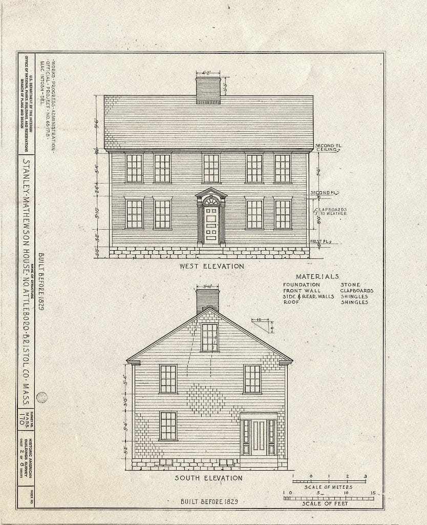 Blueprint HABS Mass,3-ATBON.V,1- (Sheet 2 of 8) - Stanley-Mathewson House, Old Post Road, North Attleboro, Bristol County, MA