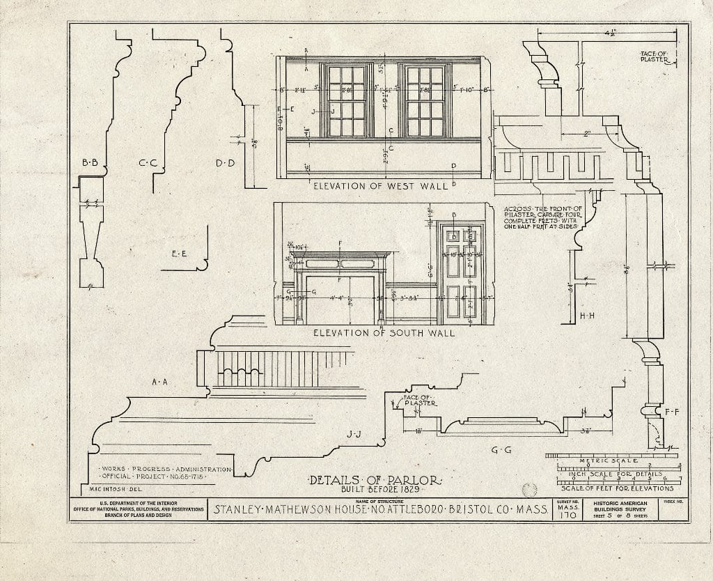 Blueprint HABS Mass,3-ATBON.V,1- (Sheet 5 of 8) - Stanley-Mathewson House, Old Post Road, North Attleboro, Bristol County, MA