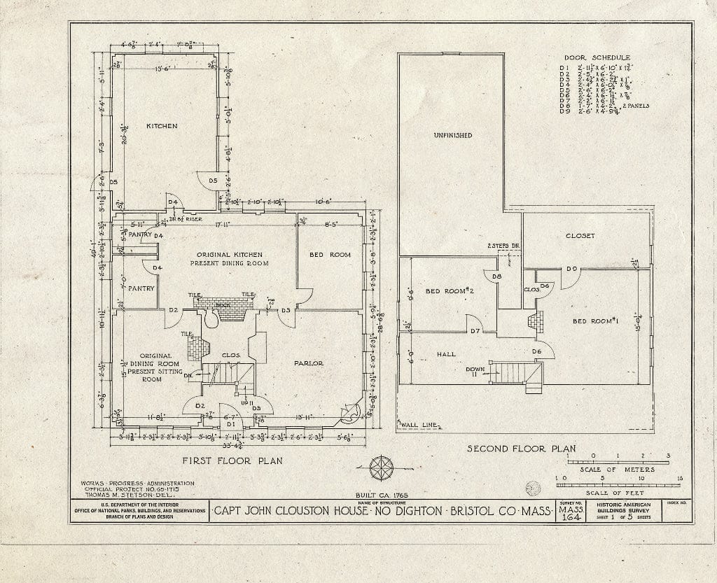 Blueprint HABS Mass,3-DITN,1- (Sheet 1 of 5) - Captain John Clouston House, Somerset Avenue, North Dighton, Bristol County, MA