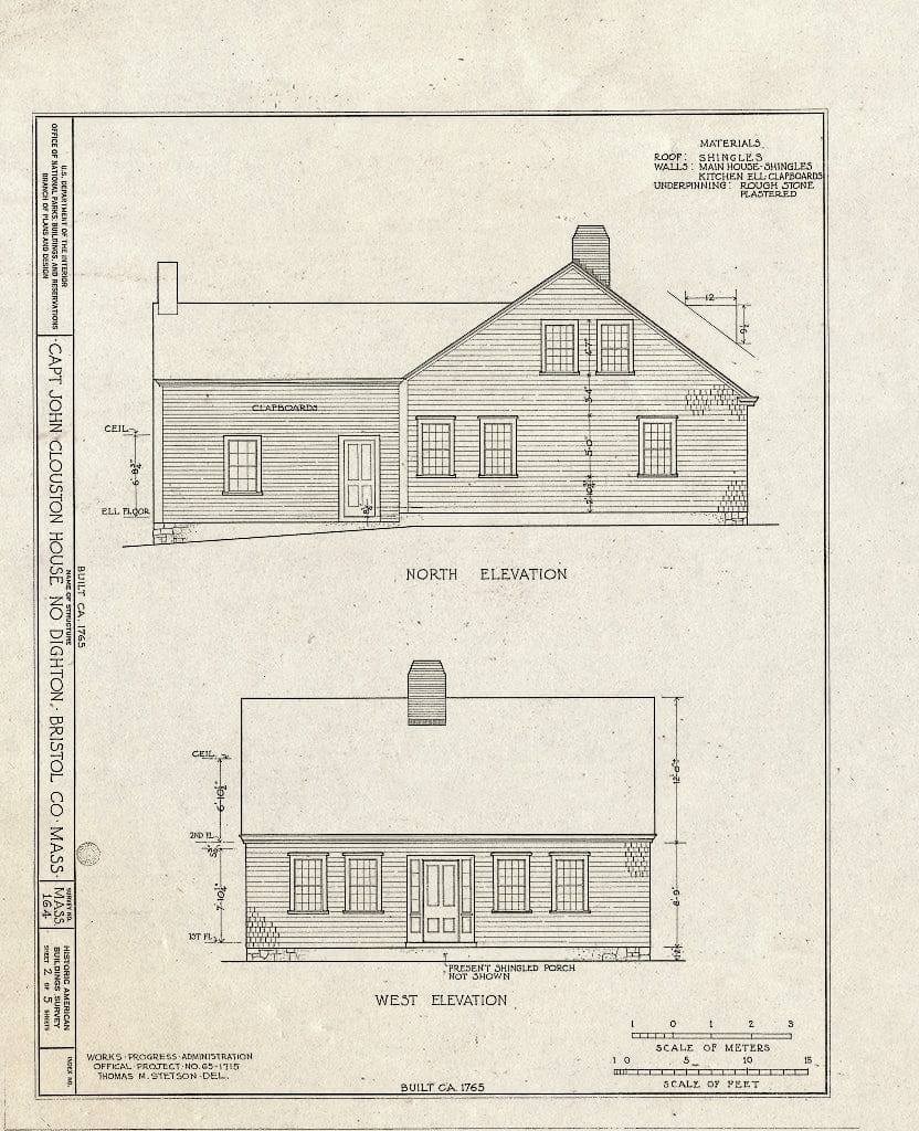Blueprint HABS Mass,3-DITN,1- (Sheet 2 of 5) - Captain John Clouston House, Somerset Avenue, North Dighton, Bristol County, MA