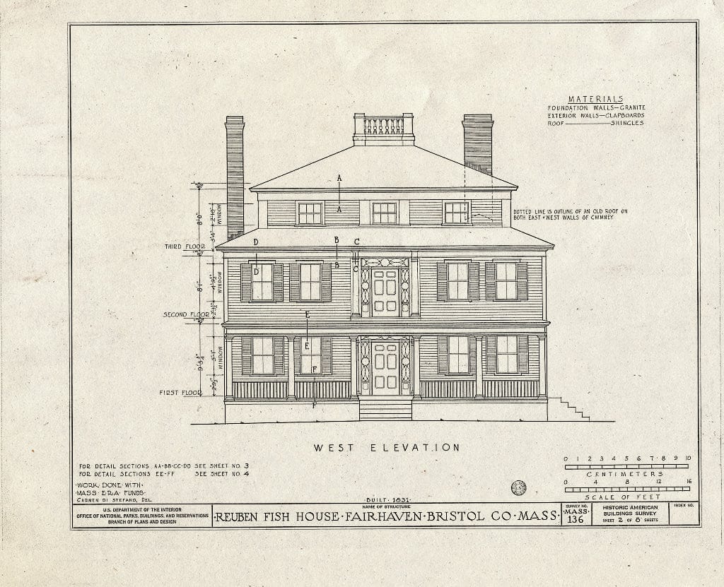 Blueprint HABS Mass,3-FAIR,10- (Sheet 2 of 8) - Reuben Fish House, William & Union Streets, Fairhaven, Bristol County, MA