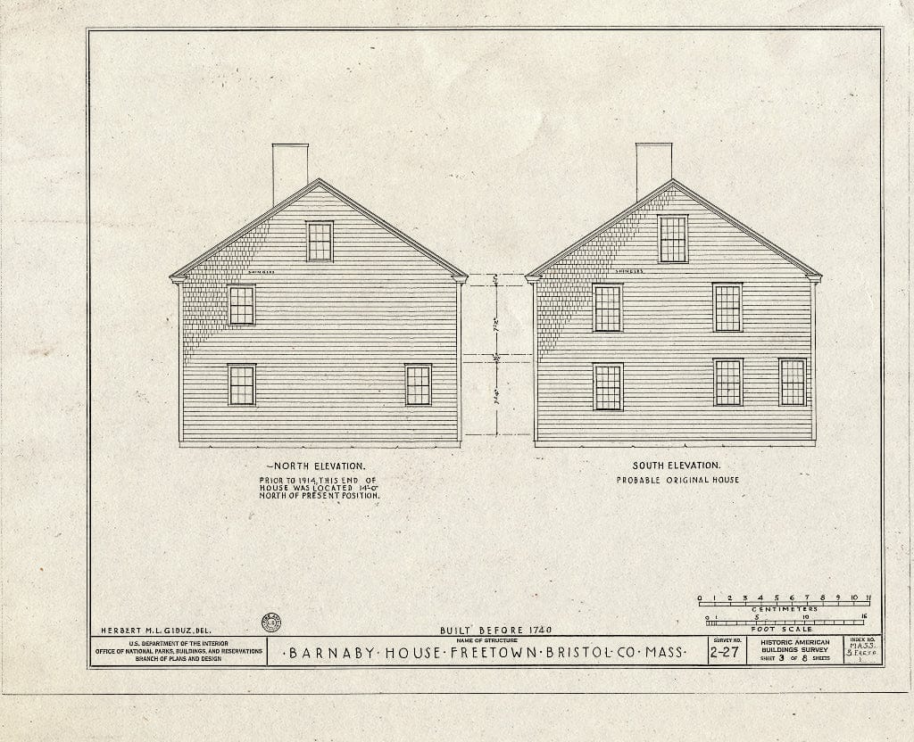 Blueprint HABS Mass,3-FRETO,1- (Sheet 3 of 8) - James Barnaby House, North Main Street, Freetown (Historical), Bristol County, MA