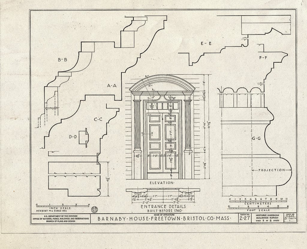 Blueprint HABS Mass,3-FRETO,1- (Sheet 5 of 8) - James Barnaby House, North Main Street, Freetown (Historical), Bristol County, MA