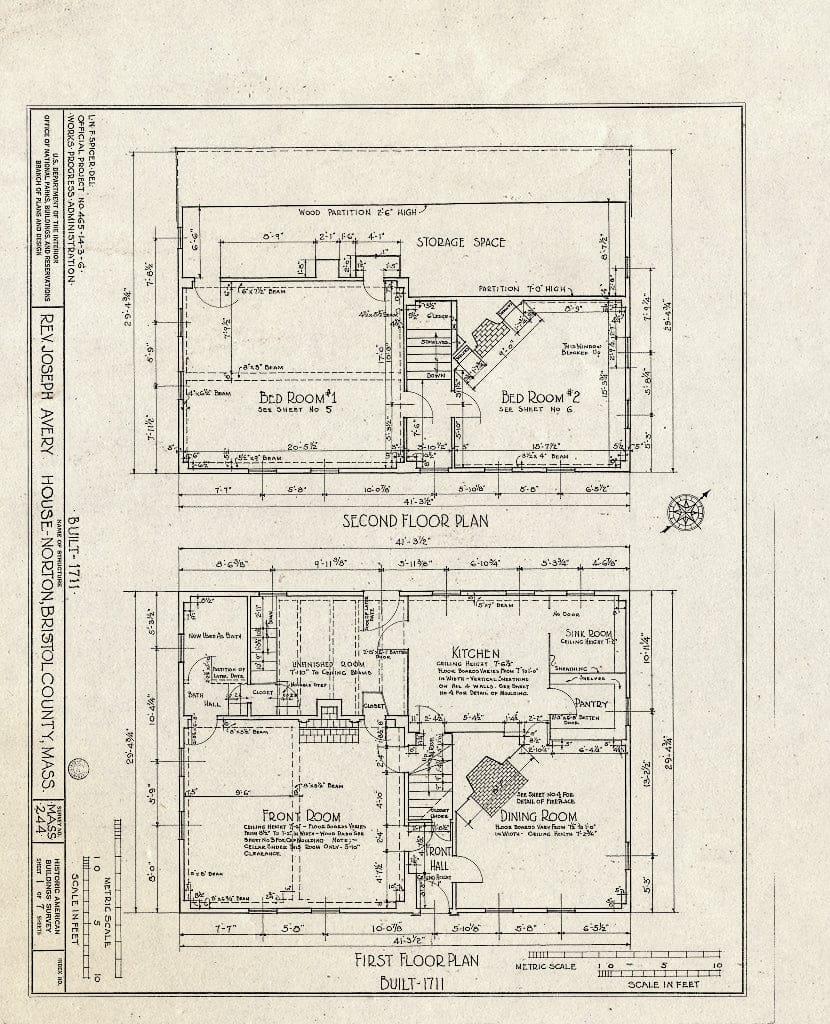 Blueprint HABS Mass,3-NORT,1- (Sheet 1 of 7) - Reverend Joseph Avery House, Main Street, Norton, Bristol County, MA