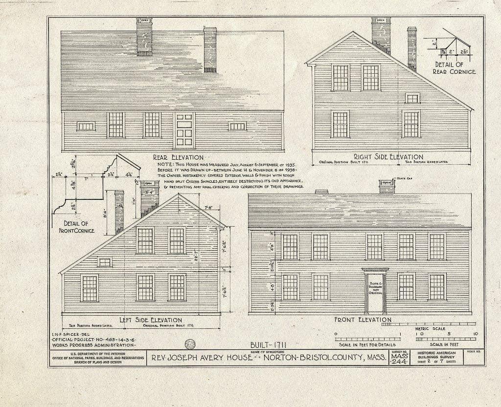 Blueprint HABS Mass,3-NORT,1- (Sheet 2 of 7) - Reverend Joseph Avery House, Main Street, Norton, Bristol County, MA