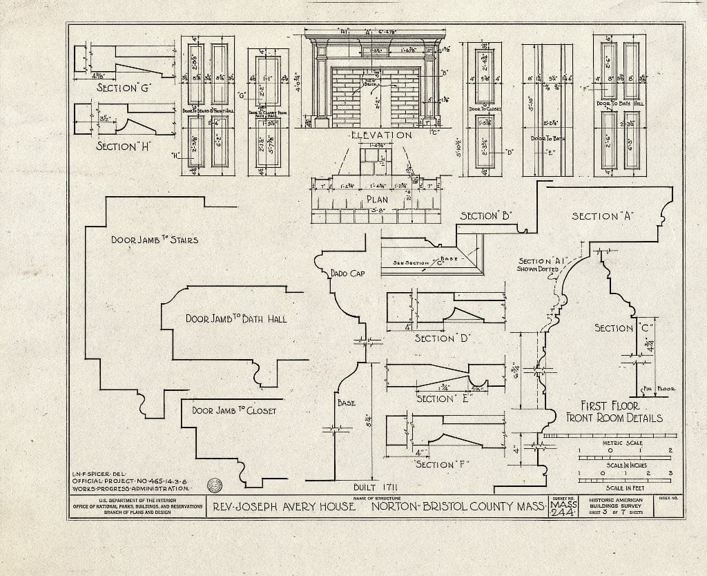 Blueprint HABS Mass,3-NORT,1- (Sheet 3 of 7) - Reverend Joseph Avery House, Main Street, Norton, Bristol County, MA