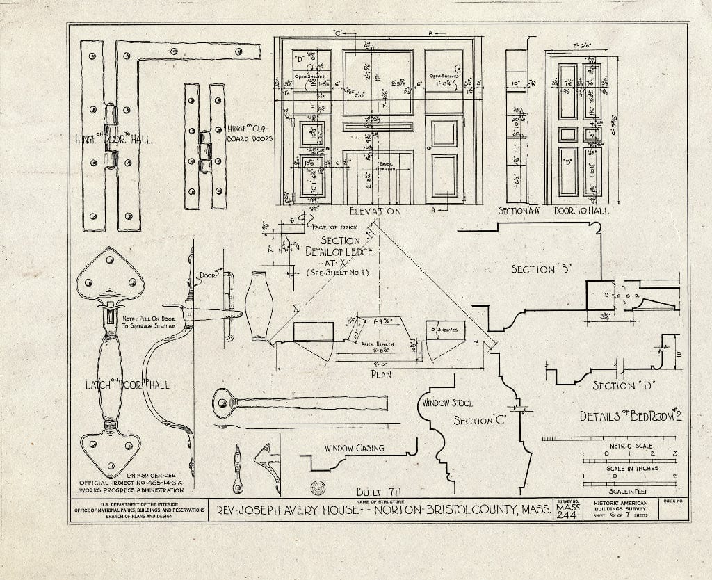 Blueprint HABS Mass,3-NORT,1- (Sheet 6 of 7) - Reverend Joseph Avery House, Main Street, Norton, Bristol County, MA