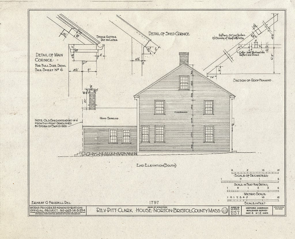 Blueprint HABS Mass,3-NORT,2- (Sheet 4 of 12) - Reverend Pitt Clark House, Mansfield Avenue, Norton, Bristol County, MA