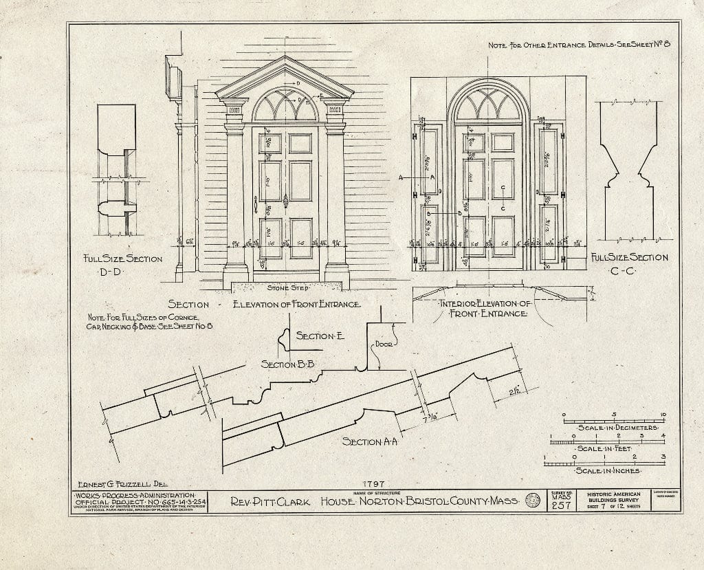 Blueprint HABS Mass,3-NORT,2- (Sheet 7 of 12) - Reverend Pitt Clark House, Mansfield Avenue, Norton, Bristol County, MA
