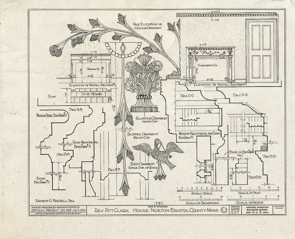Blueprint HABS Mass,3-NORT,2- (Sheet 12 of 12) - Reverend Pitt Clark House, Mansfield Avenue, Norton, Bristol County, MA