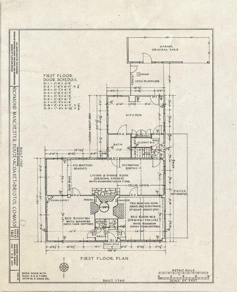 Blueprint HABS Mass,3-ACO,1- (Sheet 1 of 6) - Richmond-Manchester House, Howland Road, Acoaxet, Bristol County, MA