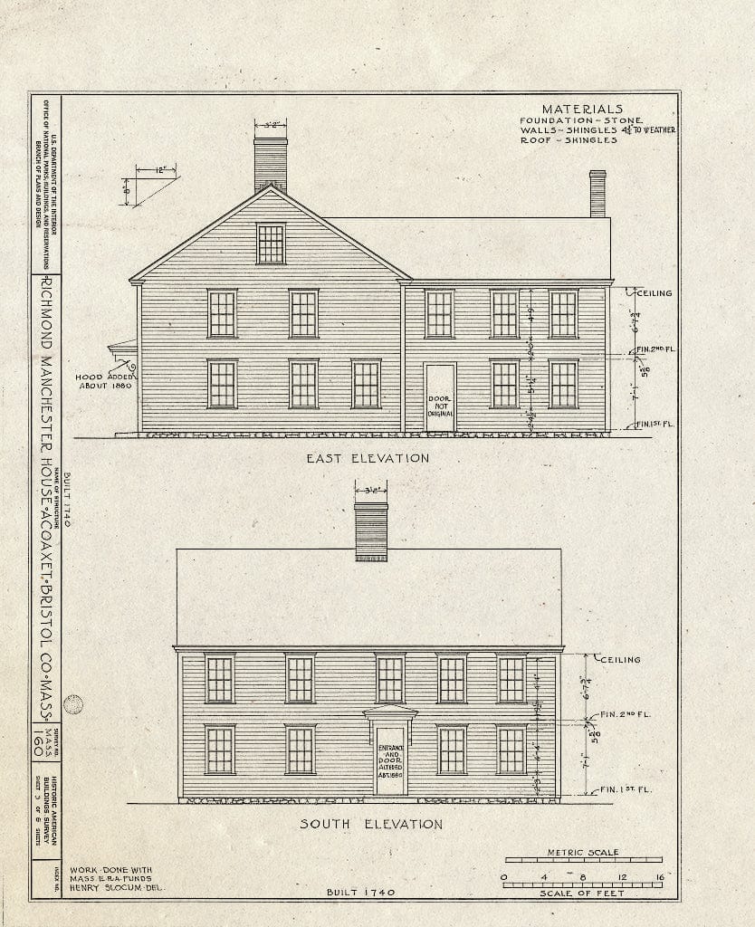 Blueprint HABS Mass,3-ACO,1- (Sheet 3 of 6) - Richmond-Manchester House, Howland Road, Acoaxet, Bristol County, MA