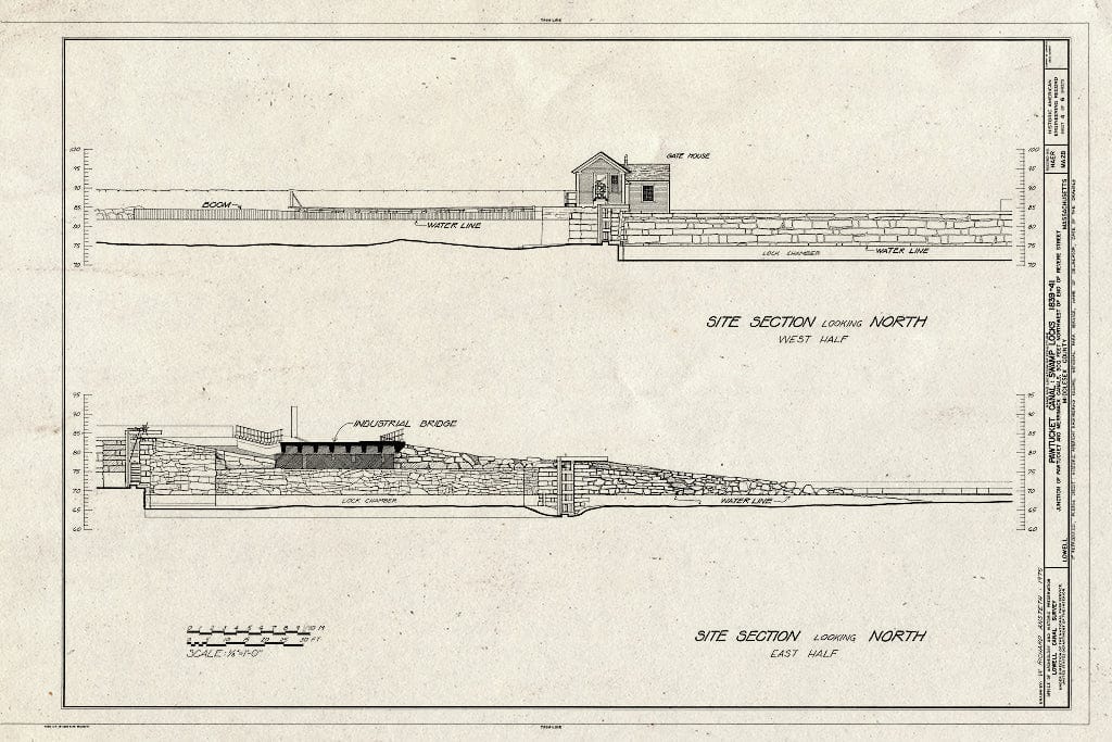 Blueprint HAER Mass,9-Low,9B- (Sheet 4 of 6) - Pawtucket Canal, Swamp Locks, Pawtucket & Merrimack Canals, Lowell, Middlesex County, MA