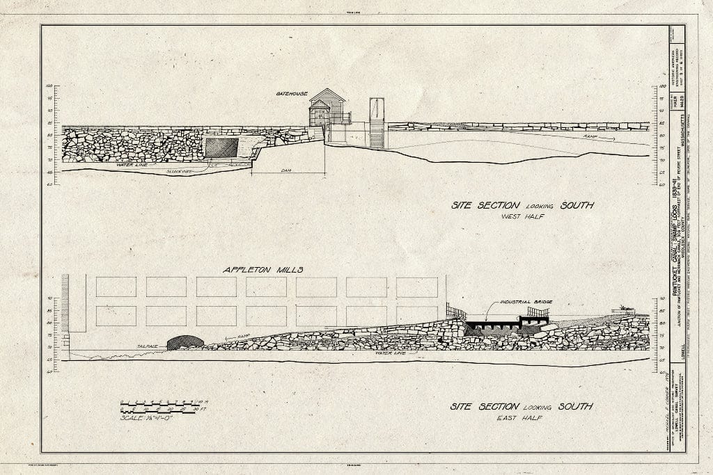 Blueprint HAER Mass,9-Low,9B- (Sheet 5 of 6) - Pawtucket Canal, Swamp Locks, Pawtucket & Merrimack Canals, Lowell, Middlesex County, MA
