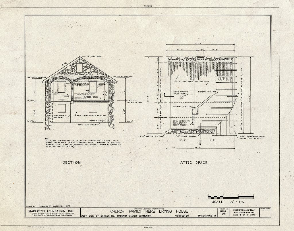 Blueprint HABS Mass,14-Harv,3- (Sheet 2 of 4) - Shaker Church Family Herb Drying House, Shaker Road, Harvard, Worcester County, MA