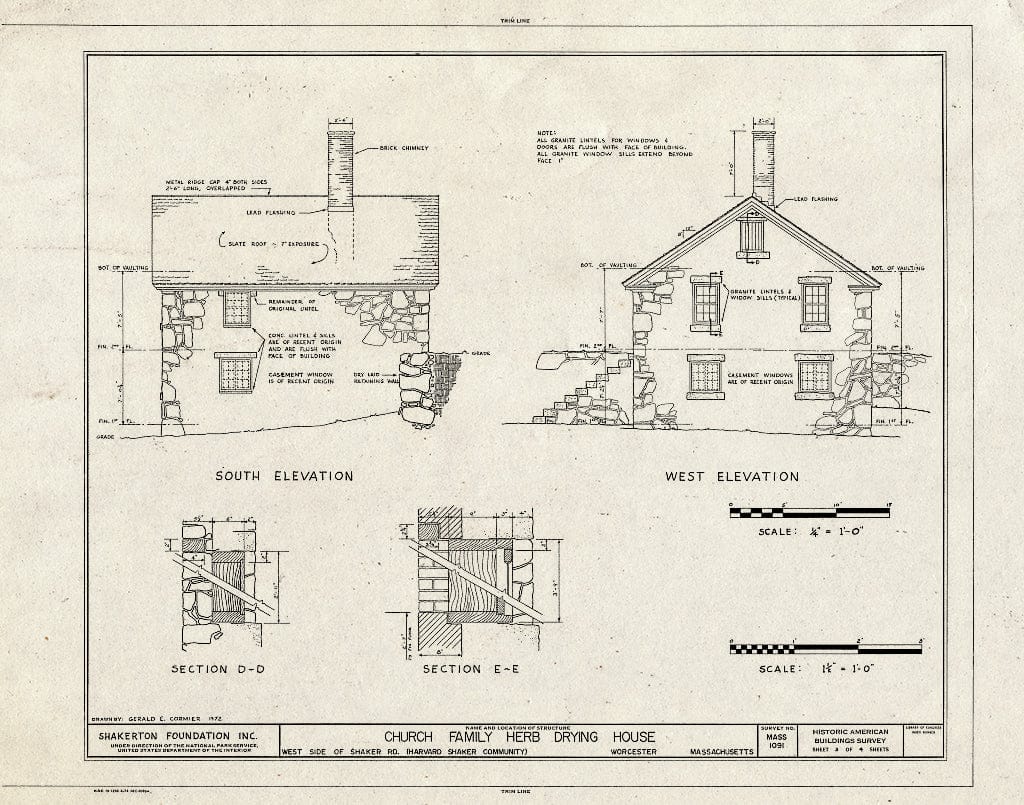Blueprint HABS Mass,14-Harv,3- (Sheet 3 of 4) - Shaker Church Family Herb Drying House, Shaker Road, Harvard, Worcester County, MA