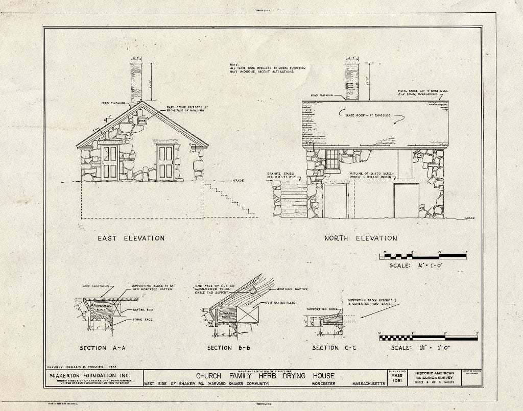 Blueprint HABS Mass,14-Harv,3- (Sheet 4 of 4) - Shaker Church Family Herb Drying House, Shaker Road, Harvard, Worcester County, MA