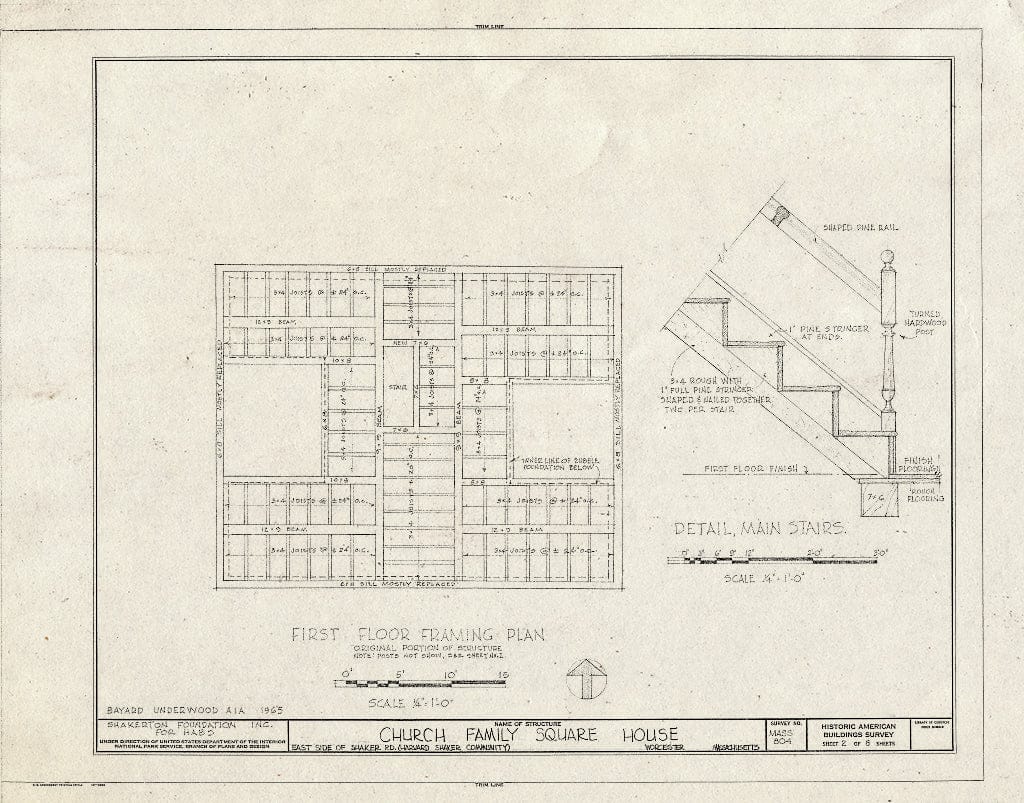 Blueprint HABS Mass,14-Harv,6- (Sheet 2 of 8) - Shaker Church Family Square House, Shaker Road, Harvard, Worcester County, MA