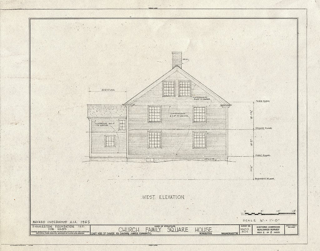 Blueprint HABS Mass,14-Harv,6- (Sheet 8 of 8) - Shaker Church Family Square House, Shaker Road, Harvard, Worcester County, MA