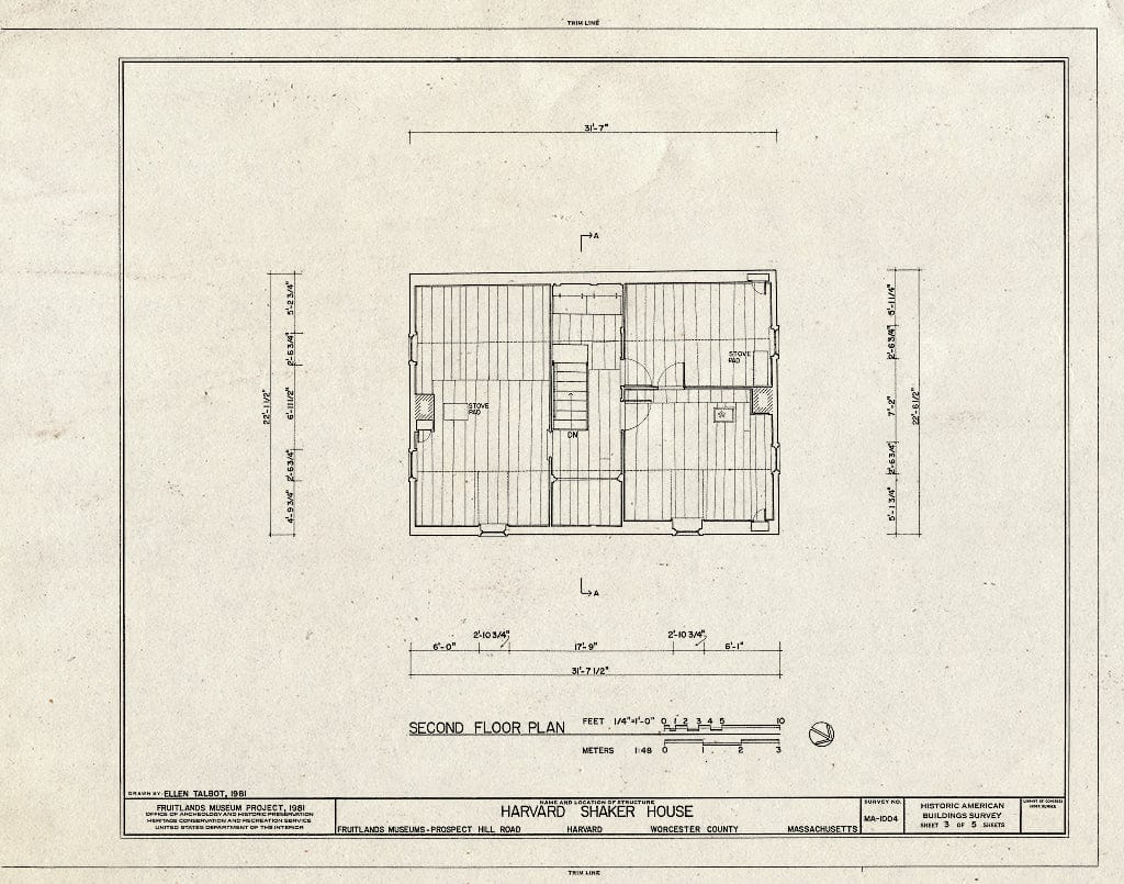Blueprint HABS Mass,14-Harv,19- (Sheet 3 of 5) - Harvard Shaker House, Fruitlands Museum, Prospect Hill Road, Harvard, Worcester County, MA