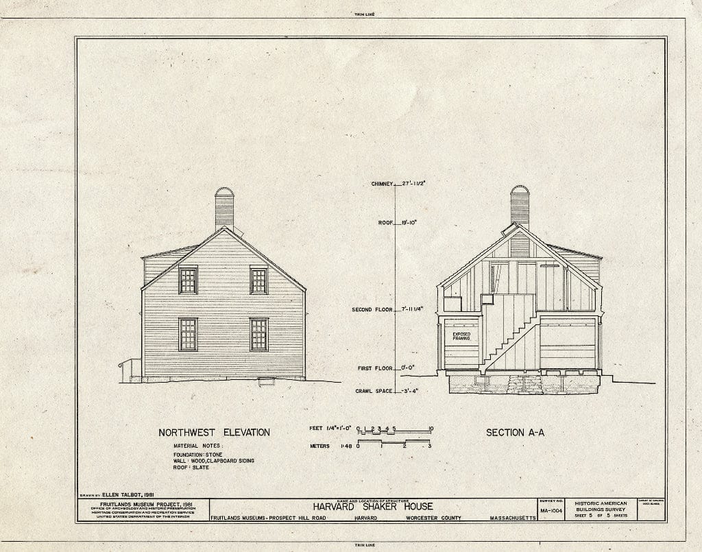Blueprint HABS Mass,14-Harv,19- (Sheet 5 of 5) - Harvard Shaker House, Fruitlands Museum, Prospect Hill Road, Harvard, Worcester County, MA