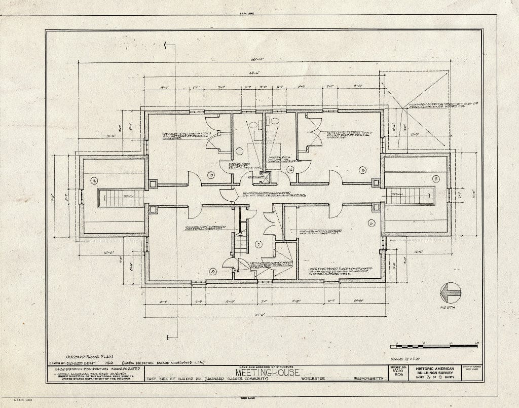Blueprint HABS Mass,14-Harv,8- (Sheet 3 of 8) - Shaker Meetinghouse, Shaker Road, Harvard, Worcester County, MA