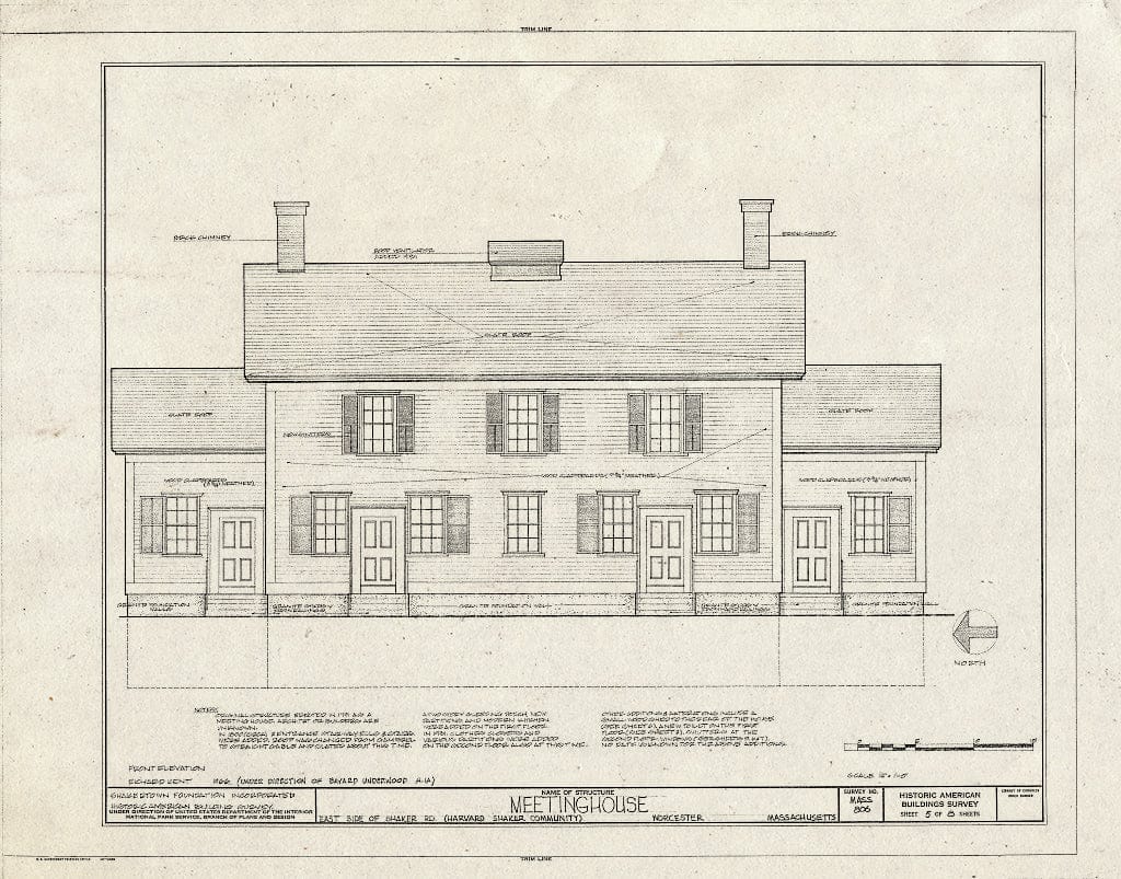 Blueprint HABS Mass,14-Harv,8- (Sheet 5 of 8) - Shaker Meetinghouse, Shaker Road, Harvard, Worcester County, MA