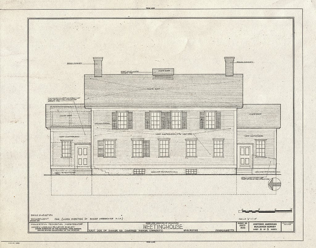 Blueprint HABS Mass,14-Harv,8- (Sheet 6 of 8) - Shaker Meetinghouse, Shaker Road, Harvard, Worcester County, MA