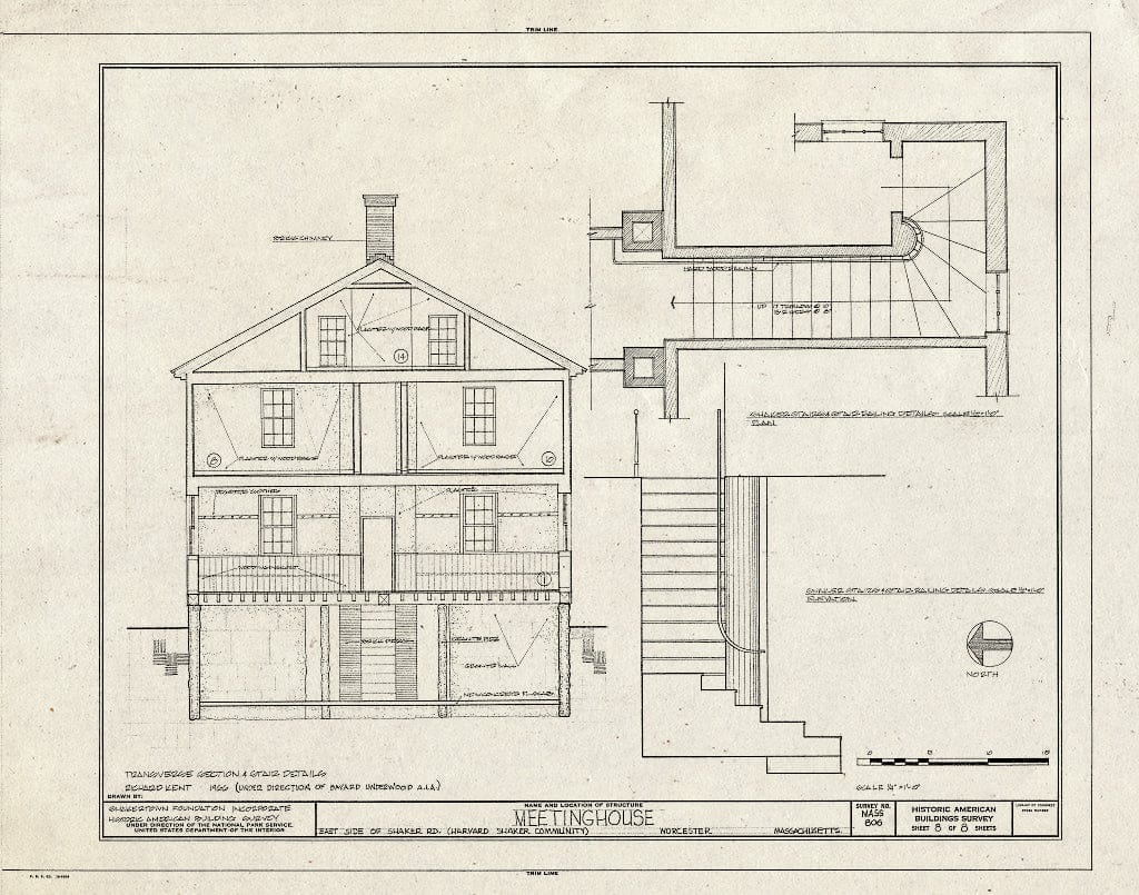 Blueprint HABS Mass,14-Harv,8- (Sheet 8 of 8) - Shaker Meetinghouse, Shaker Road, Harvard, Worcester County, MA
