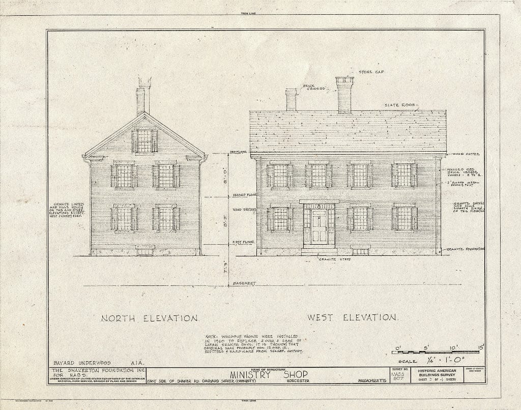 Blueprint HABS Mass,14-Harv,9- (Sheet 3 of 4) - Shaker Ministry's Shop, Shaker Road, Harvard, Worcester County, MA
