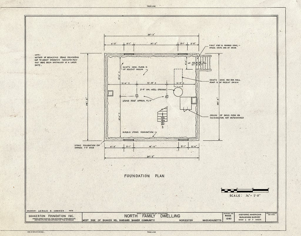 Blueprint HABS Mass,14-Harv,5- (Sheet 1 of 7) - Shaker North Family Dwelling House, Shaker Road, Harvard, Worcester County, MA