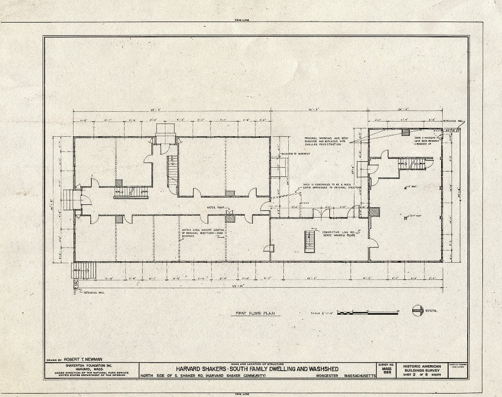 Blueprint HABS Mass,14-Harv,13- (Sheet 2 of 8) - Shaker South Family Dwelling House, South Shaker Road, Harvard, Worcester County, MA