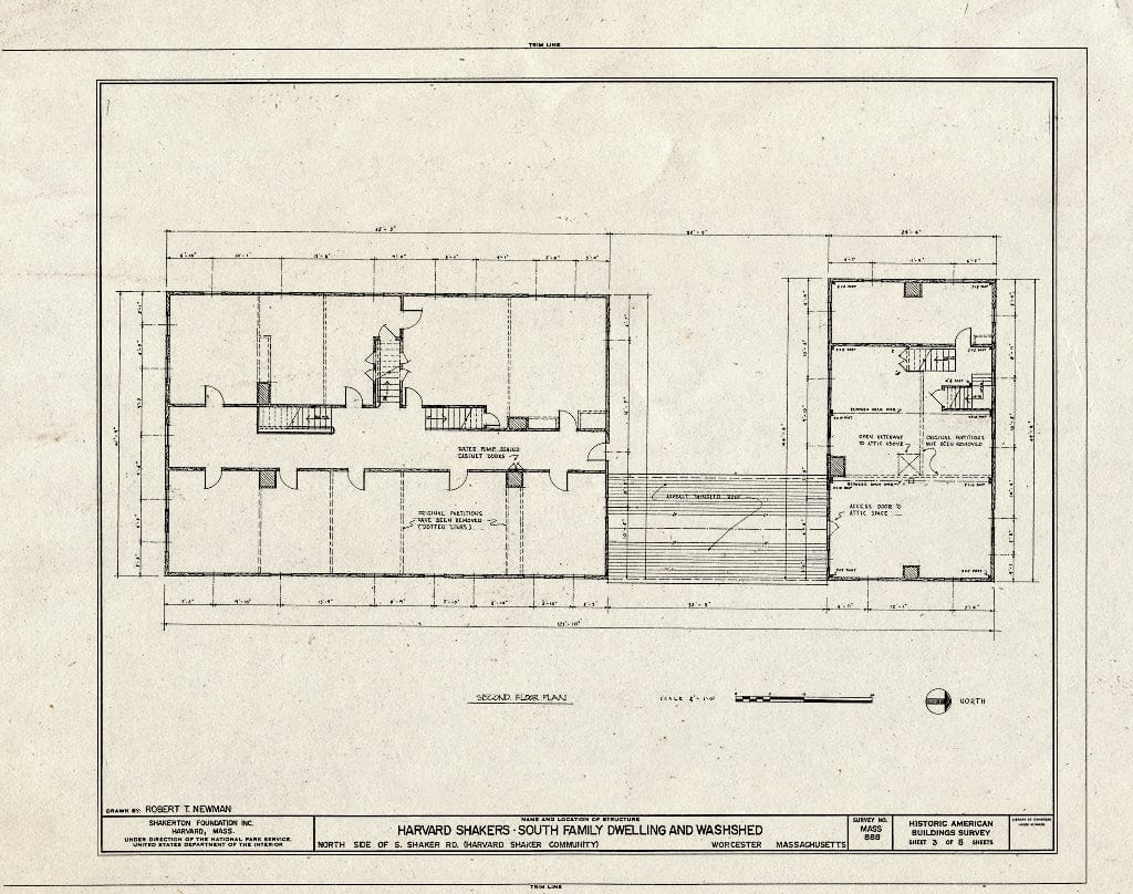 Blueprint HABS Mass,14-Harv,13- (Sheet 3 of 8) - Shaker South Family Dwelling House, South Shaker Road, Harvard, Worcester County, MA