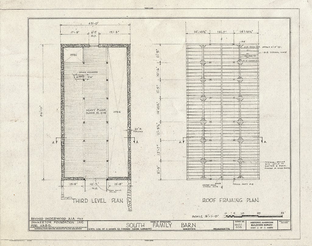 Blueprint HABS Mass,14-Harv,10- (Sheet 2 of 4) - Shaker South Family Barn, South Shaker Road, Harvard, Worcester County, MA
