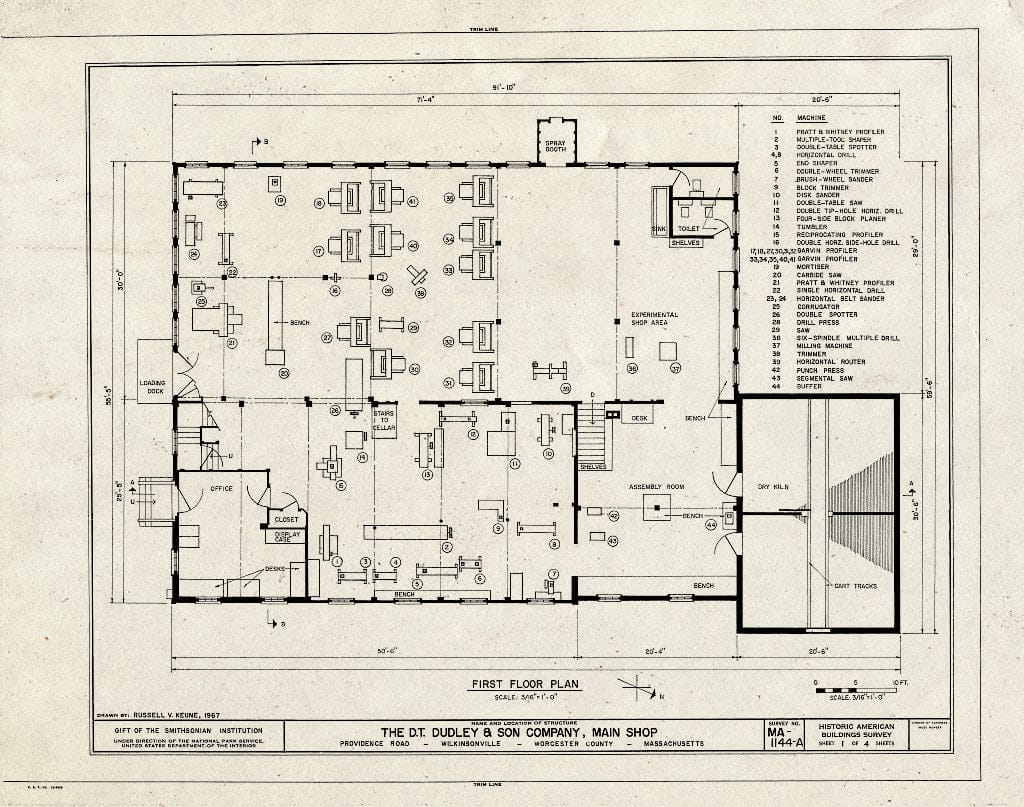 Blueprint HABS Mass,14-WILK,1A- (Sheet 1 of 4) - D. T. Dudley & Son Company, Main Shop, Providence Road, Wilkinsonville, Worcester County, MA