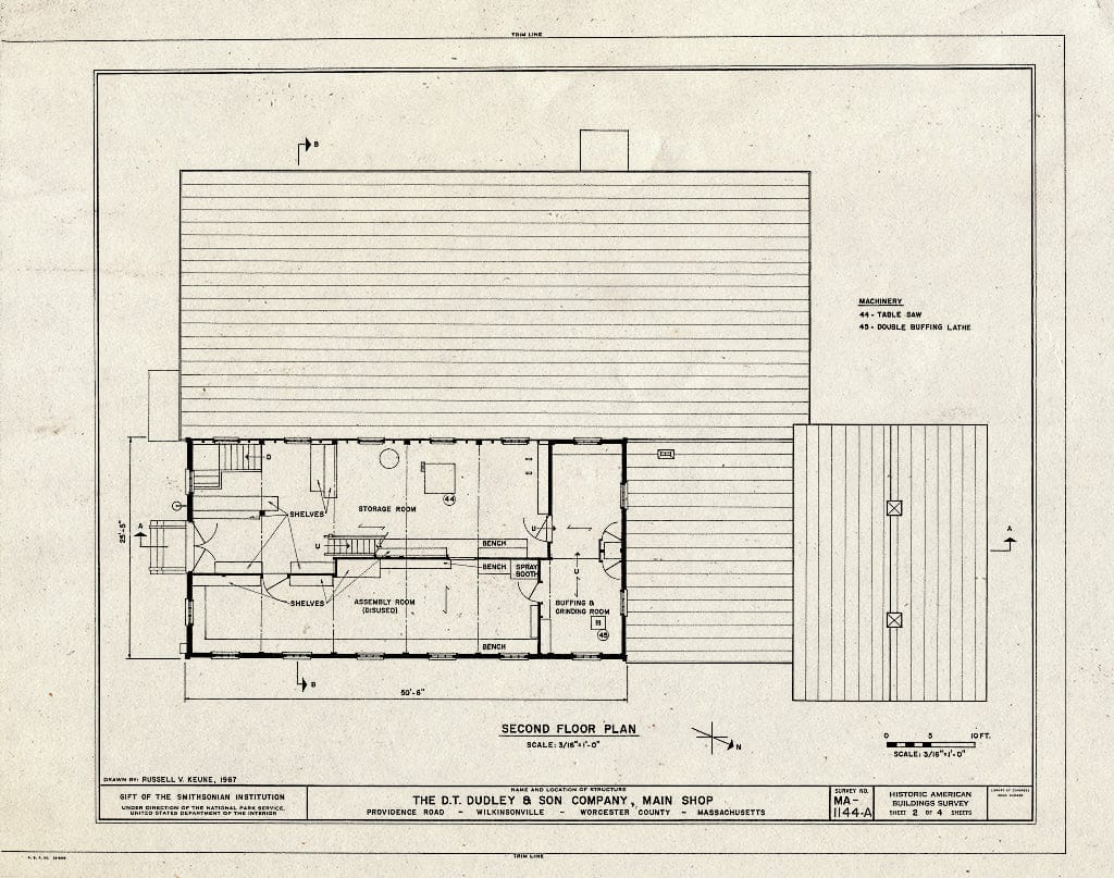 Blueprint HABS Mass,14-WILK,1A- (Sheet 2 of 4) - D. T. Dudley & Son Company, Main Shop, Providence Road, Wilkinsonville, Worcester County, MA