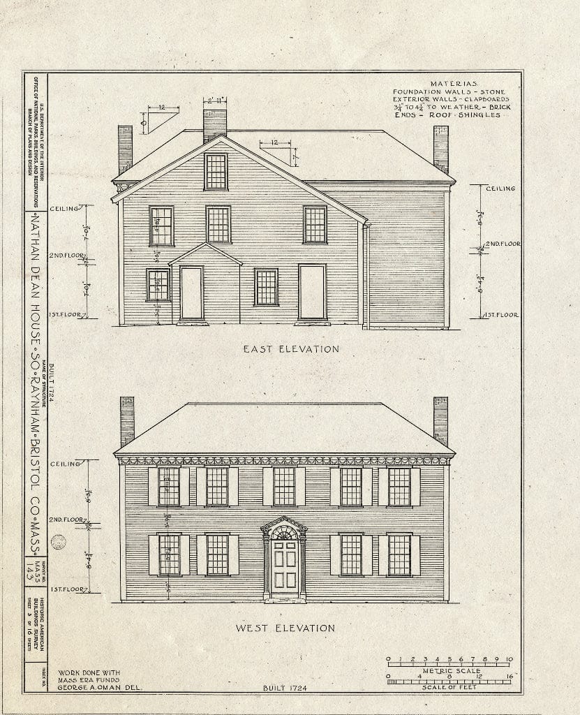 Blueprint HABS Mass,3-TAUTE,1- (Sheet 3 of 16) - Nathan Dean House, Old Colony Road, East Taunton, Bristol County, MA