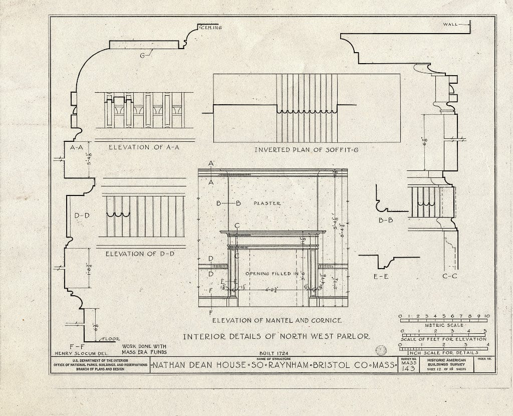 Blueprint HABS Mass,3-TAUTE,1- (Sheet 12 of 16) - Nathan Dean House, Old Colony Road, East Taunton, Bristol County, MA
