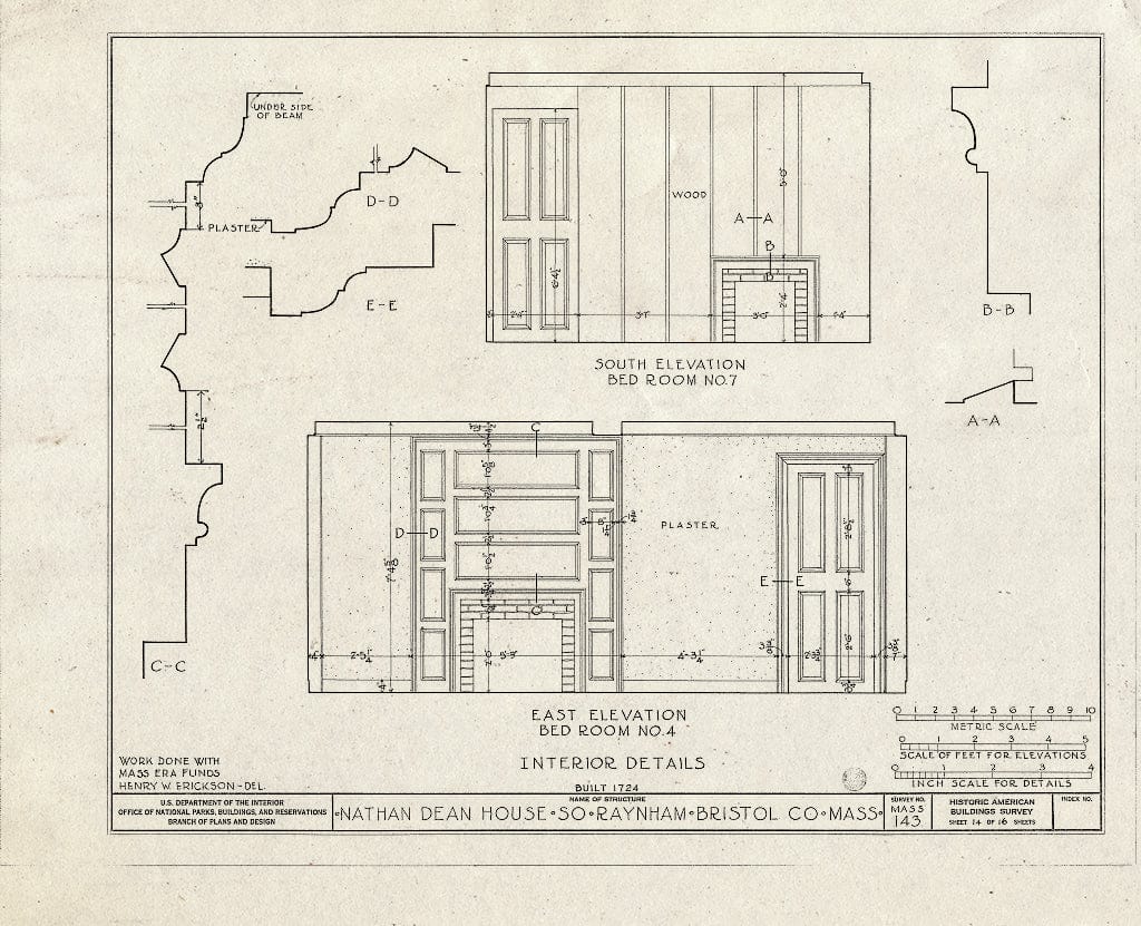 Blueprint HABS Mass,3-TAUTE,1- (Sheet 14 of 16) - Nathan Dean House, Old Colony Road, East Taunton, Bristol County, MA