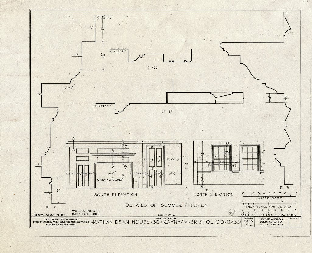 Blueprint HABS Mass,3-TAUTE,1- (Sheet 15 of 16) - Nathan Dean House, Old Colony Road, East Taunton, Bristol County, MA