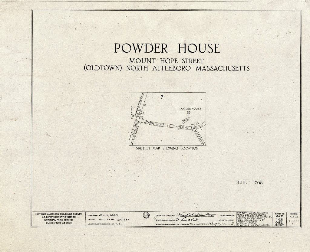 Blueprint HABS Mass,3-OLTO,1- (Sheet 0 of 1) - Powder House, Mount Hope Street, Oldtown, North Attleboro, Bristol County, MA