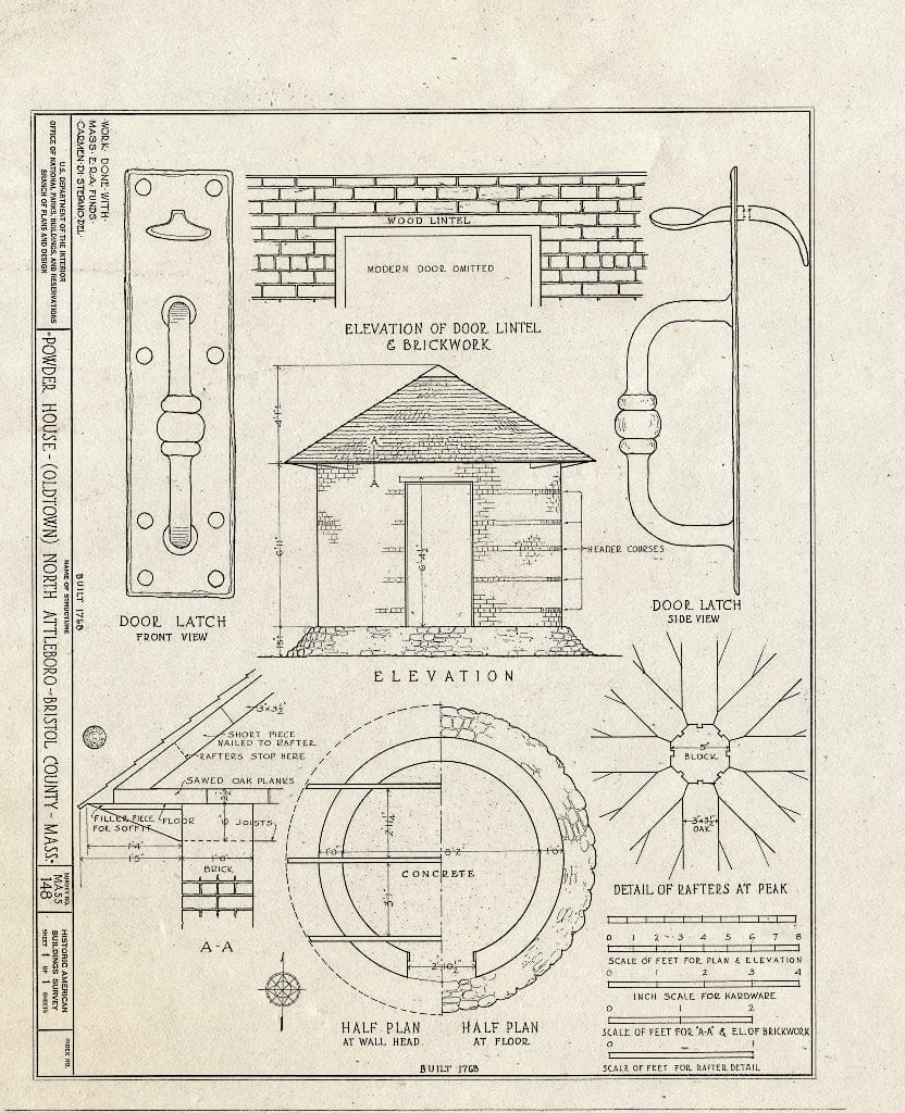 Blueprint HABS Mass,3-OLTO,1- (Sheet 1 of 1) - Powder House, Mount Hope Street, Oldtown, North Attleboro, Bristol County, MA