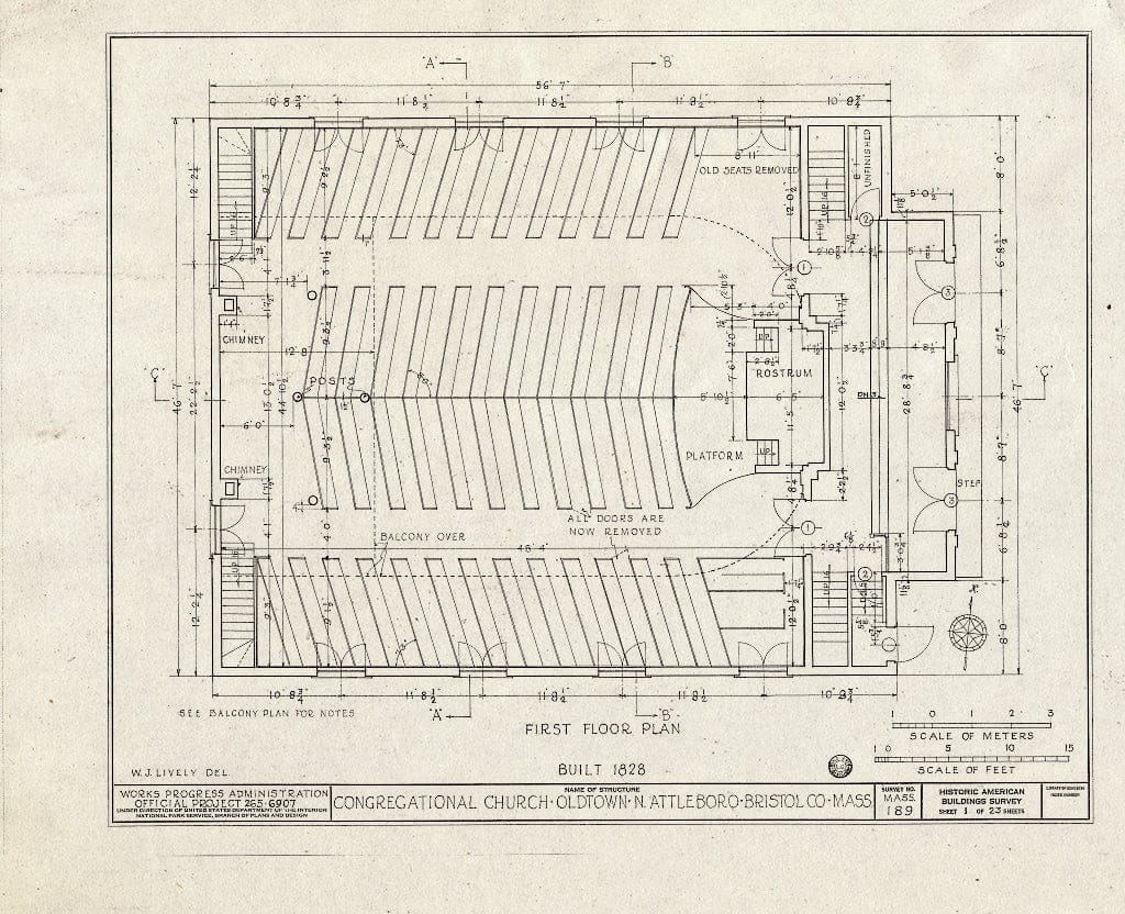 Blueprint HABS Mass,3-OLTO,3- (Sheet 1 of 23) - Congregational Church, Old Post Road, North Attleboro, Bristol County, MA